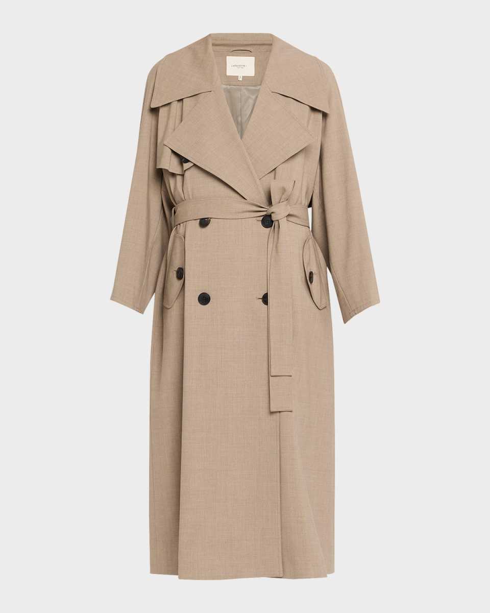 Belted Stretch Wool Oversized Trench Coat